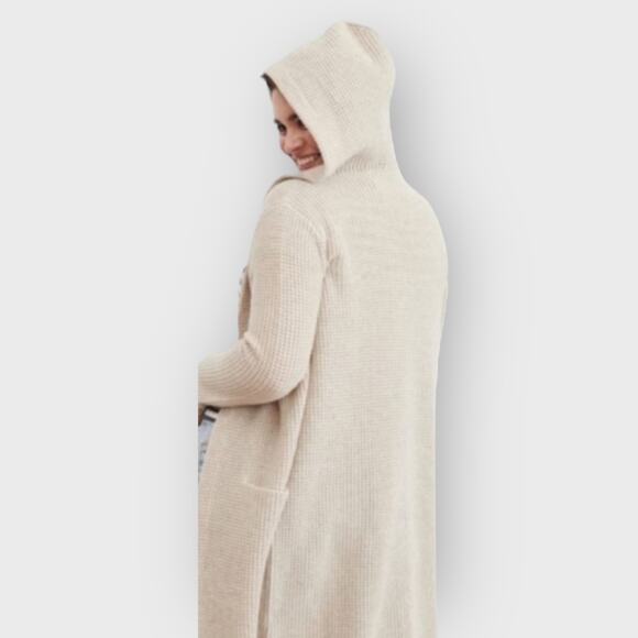 Jenni Kayne XS Oatmeal Cotton Linen Long Hooded Cardigan Cozy Everyday Luxe - Picture 8 of 8